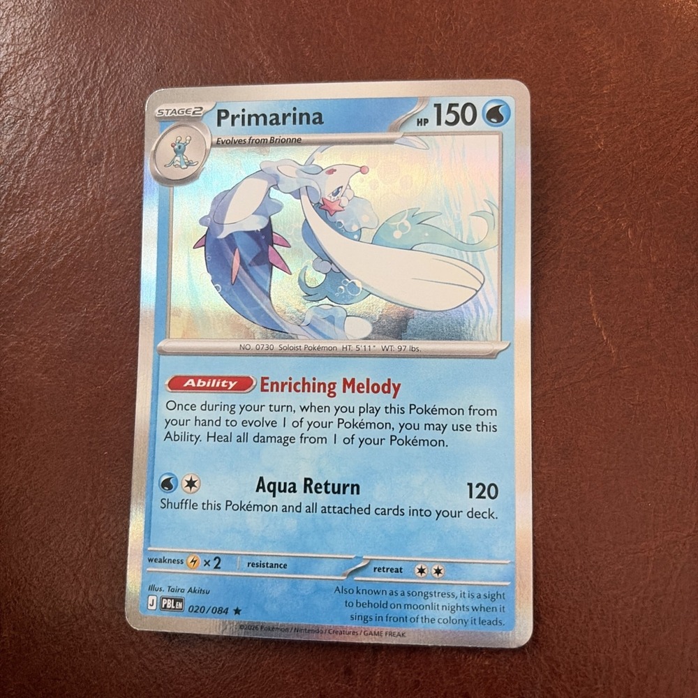 Pokémon TCG Primarina 020/084 Sun & Moon Holo Rare 150 HP English 2017